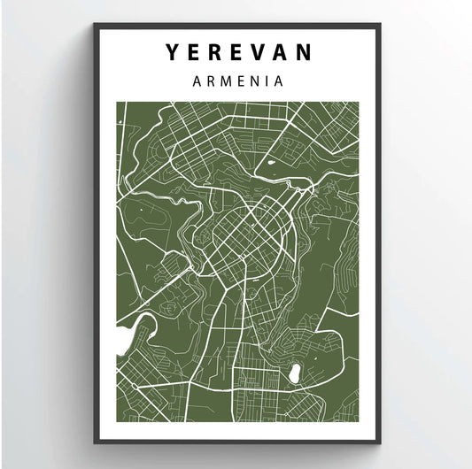 Yerevan City Map Poster - Khaki