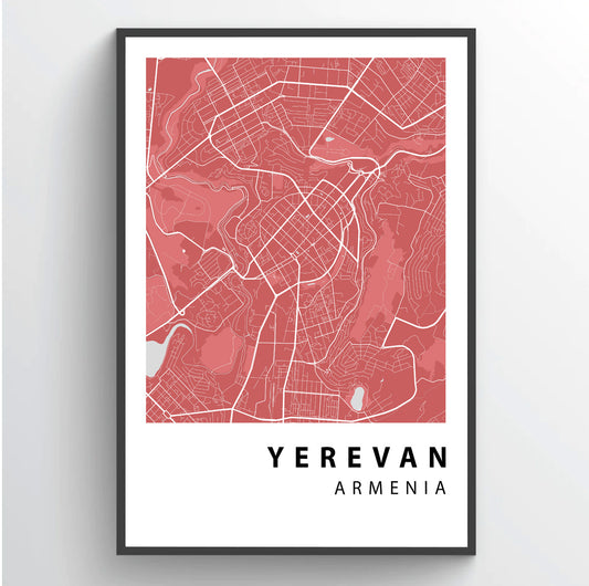 Yerevan City Map Poster - Pink