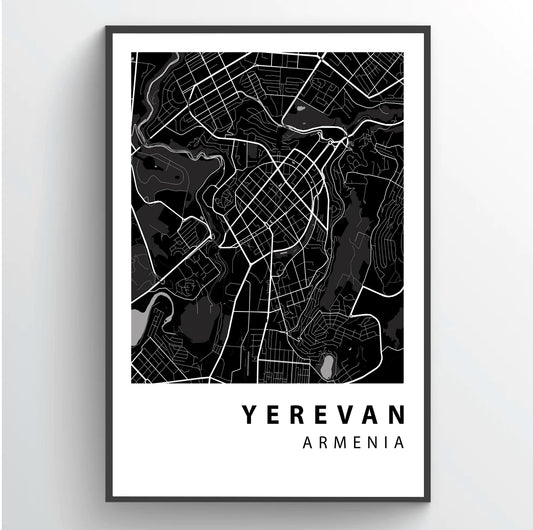 Yerevan City Map Poster Black